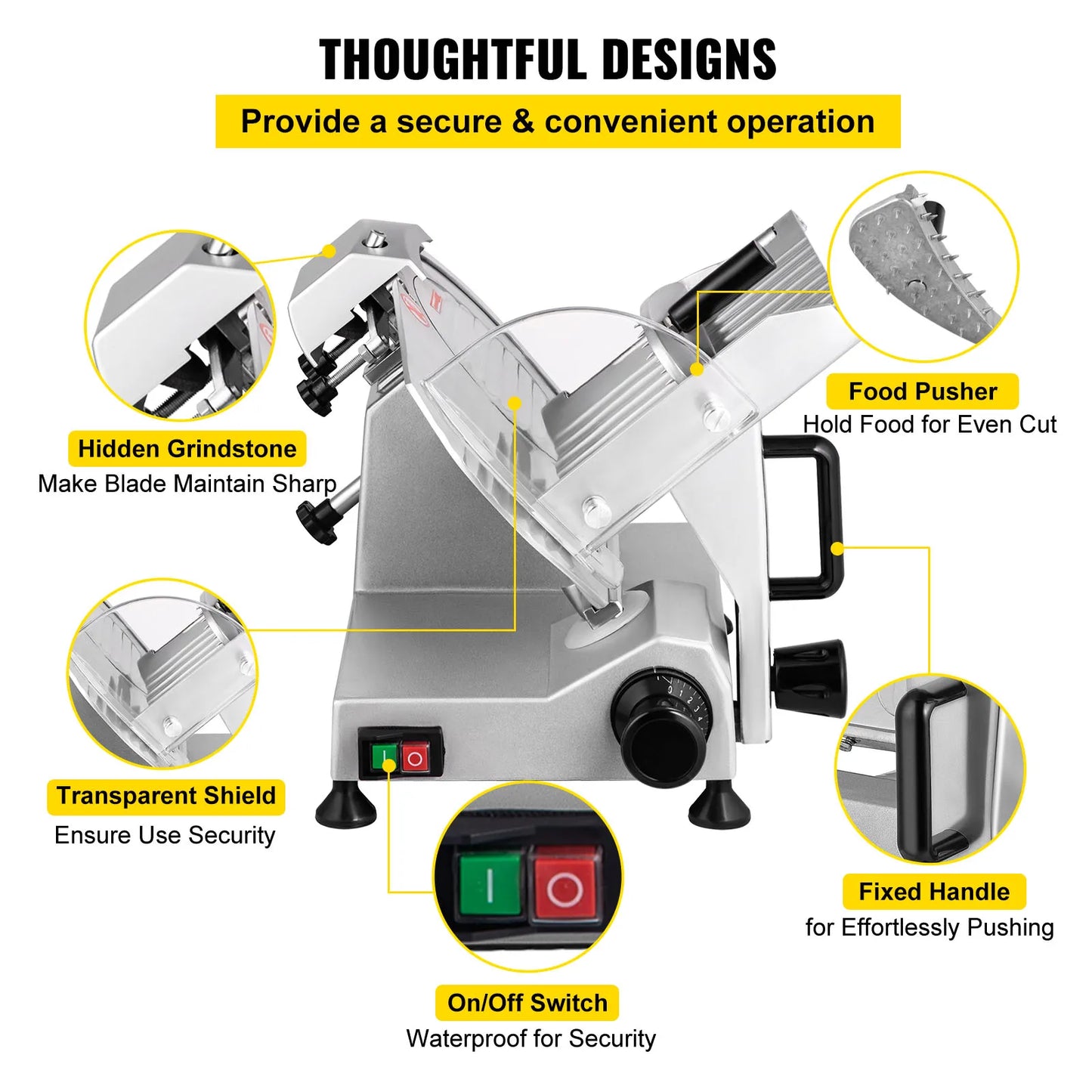 VEVOR Meat Slicer 200W/240W/320W/340W Electric Deli Food Slicer Adjustable Thickness for Commercial and Home Use Cut Meat Cheese - TrendForce25