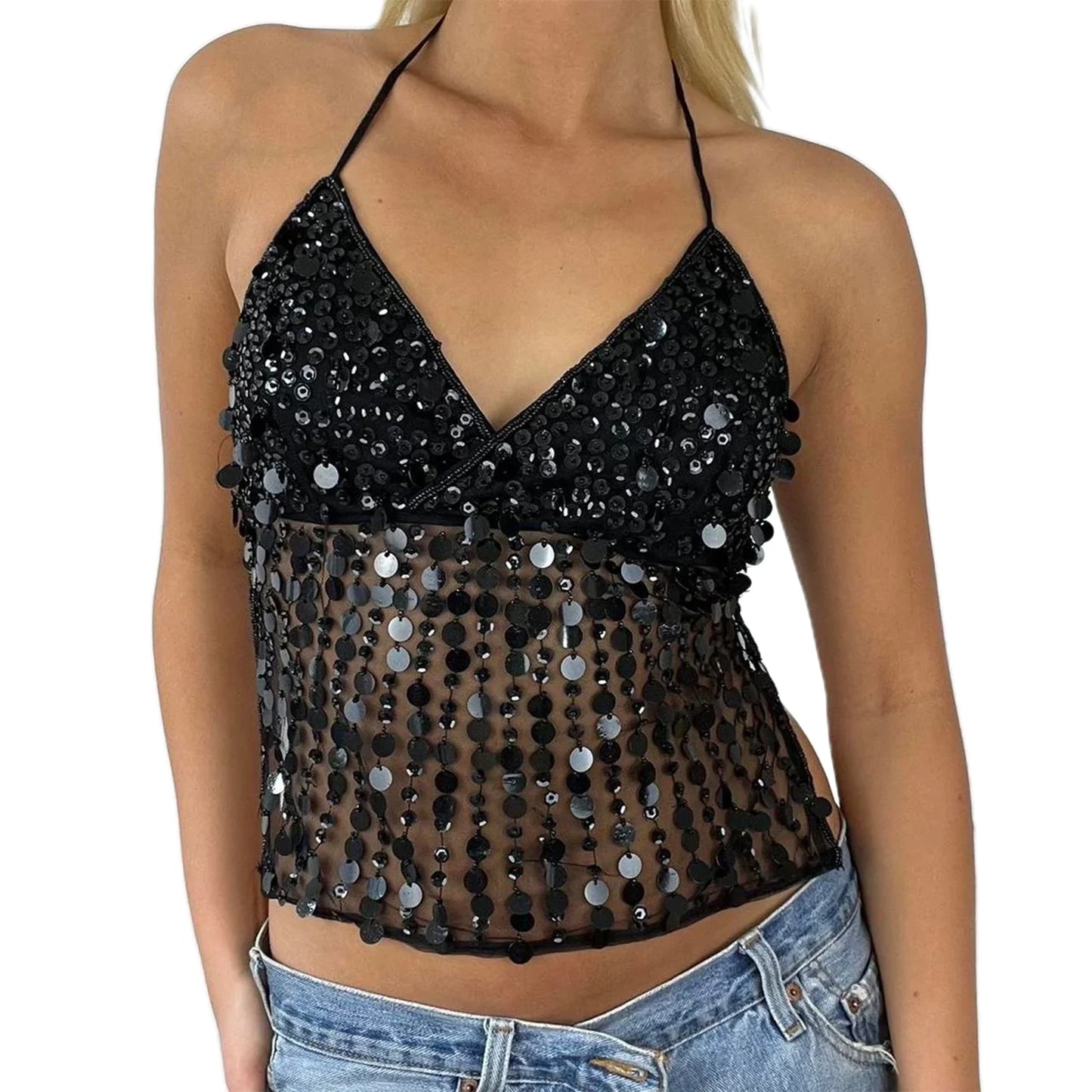 Women s V-Neck Sleeveless Blouse Summer Casual Loose Fit Lace Trim Tie Front Tank Tops with Adjustable Straps
