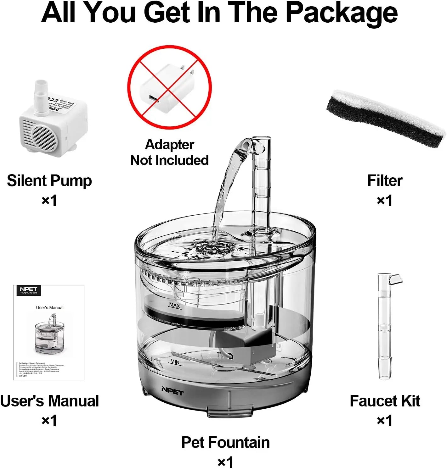 NPET Cat Water Fountain WF050TP 1.5L Automatic Pet Drinking Fountain with Replacement Faucet Kit - TrendForce25