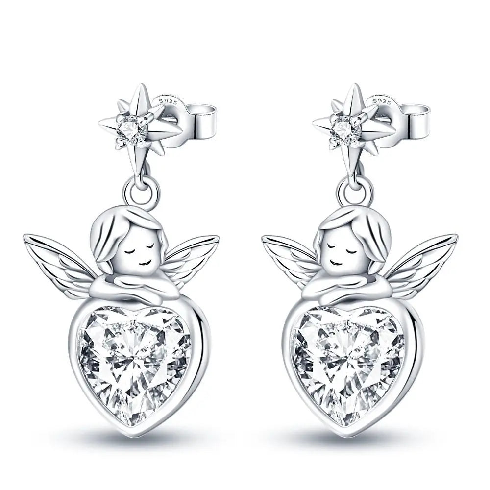CYCUFF 925 Sterling Silver Angel Inlaid Zircon Earrings Drop Earrings Charm Jewelry Party Fashion Fine DIY Gift Making For Women