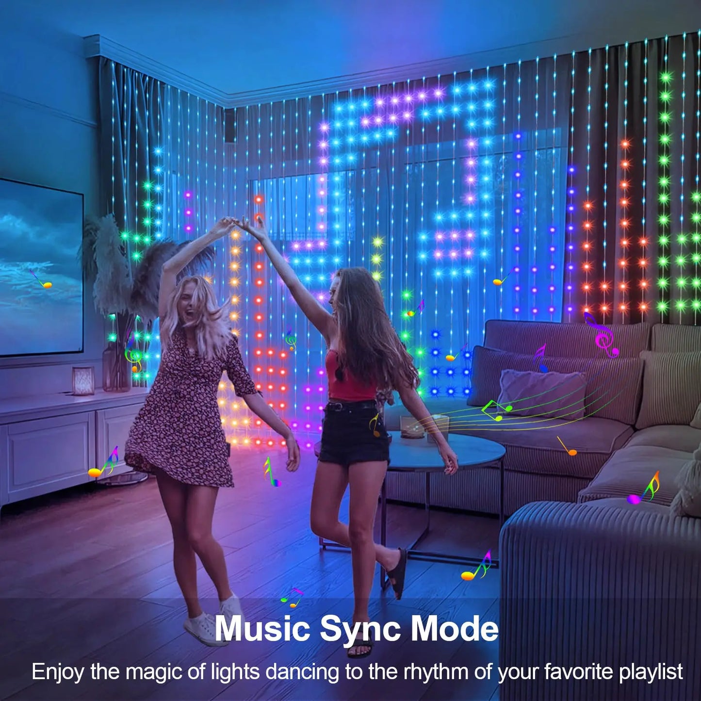Smart RGB LED Curtain Lights RGB LED String Light AppControl USB DIY Text Animation Display Music Sync for Christmas Party Decor