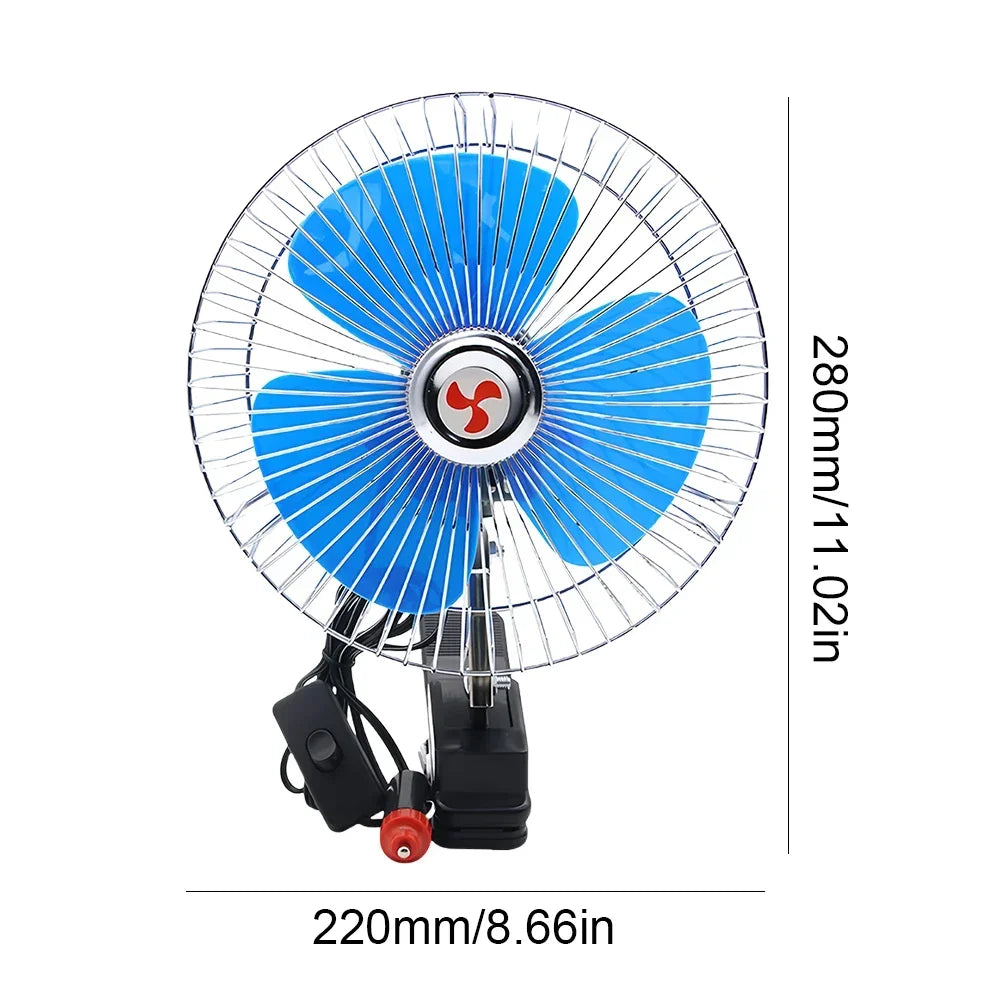 8 Inch Car Fan Electric Car Oscillating Fan Low Noise Air Cooling Fan 12V/24V 15W Rotation Clip Car Fan Vehicle Air Cooler