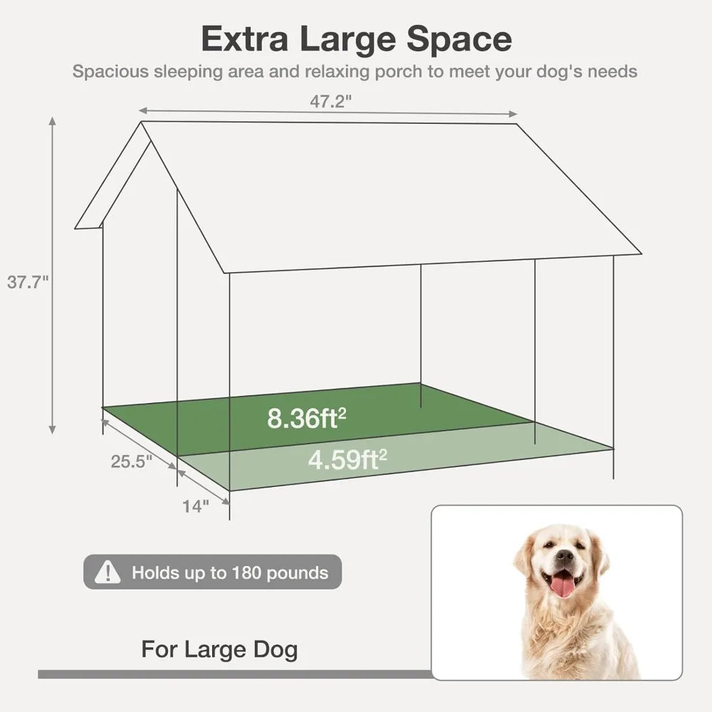 Outdoor Weatherproof Dog House - Easy to Assemble Puppy Shelter with All-Around Iron Frame & Fir Wood - Ideal for Large Dog Bree - TrendForce25