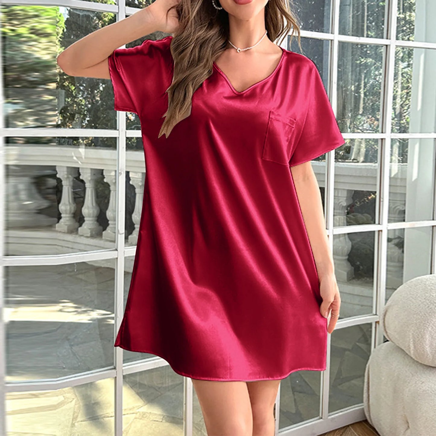 Women'S Ice Silk T Shirt Nightdress Thin Home Pajamas Plus-Size Long Sleepshirts Christmas Nightgown Nightwears For Ladies