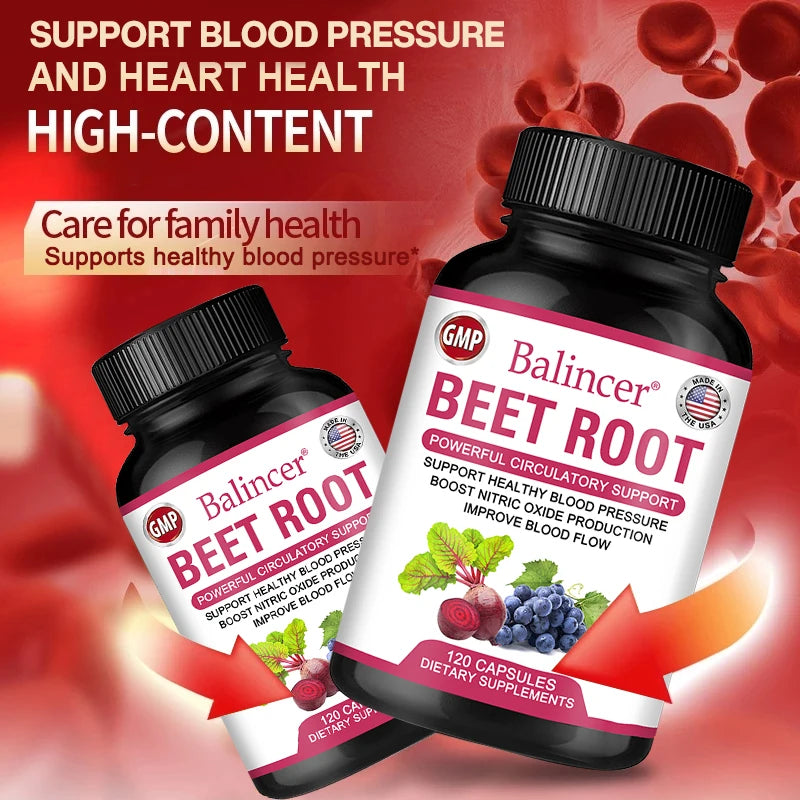 Beetroot Capsules Organic Beetroot Powder Extract + Black Pepper Nitric Oxide Production Blood Circulation Blood Pressure Health - TrendForce25