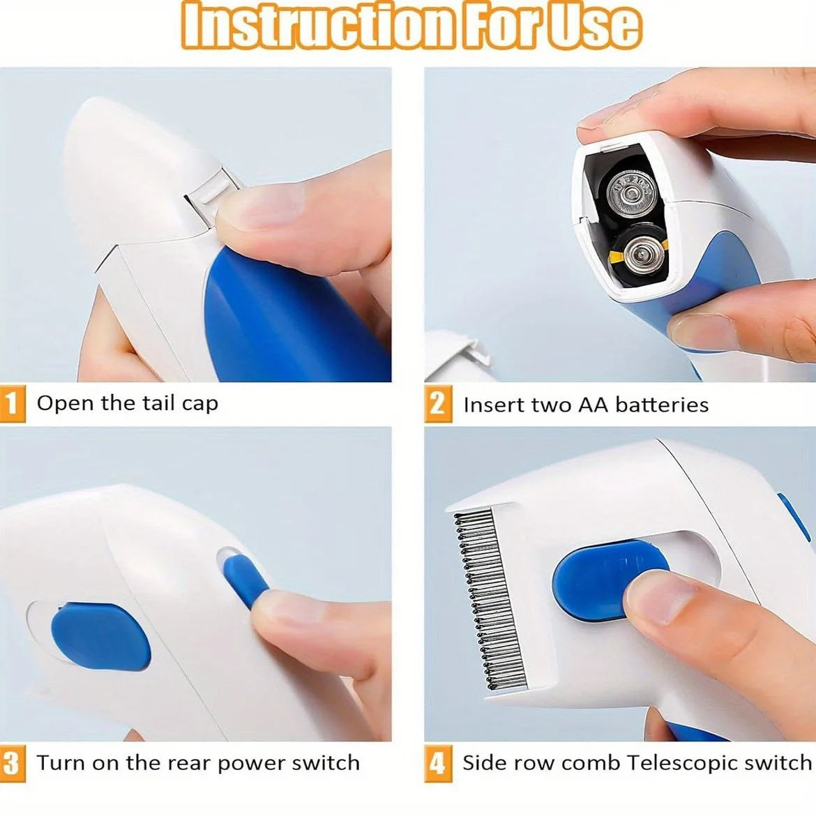 1pcs Cat & Dog lectitc Hlea Comb, hemoves oose Hai fleas,And Eggs:.lectronicice Remover, suitable For Cats, Dogs,And abits. Efec - TrendForce25