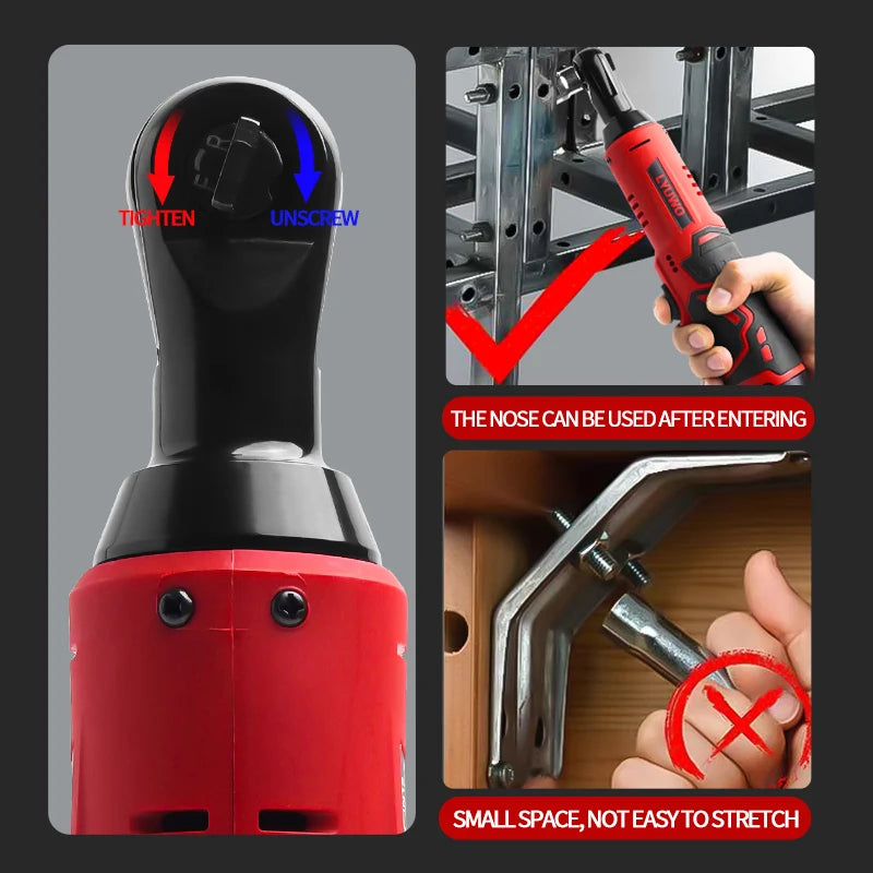 LYUWO 3/8 Rechargeable Electric , Ratchet Set, Angle Drill, Screwdriver To Remove Screw Nut, Automobile Maintenance Tool 2 Batte