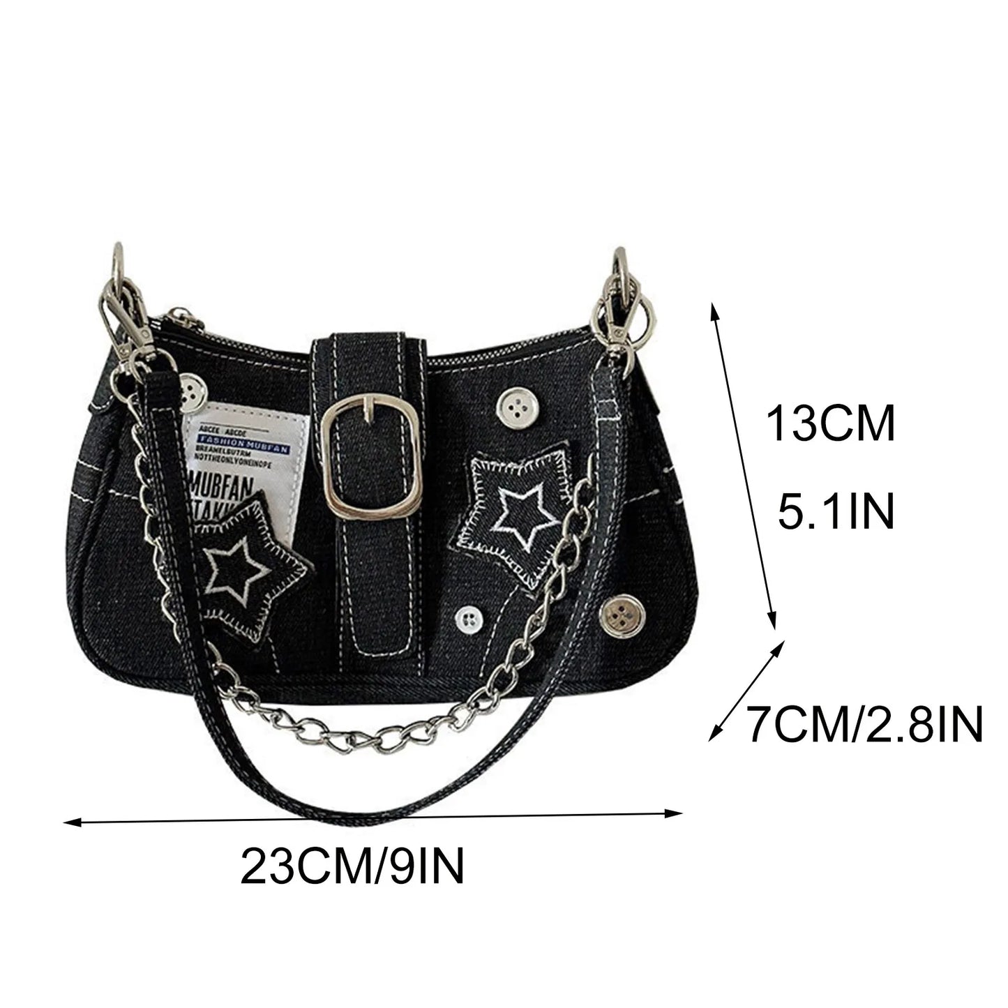 Y2k Fashion Women'S Handbags Stars Pattern Cool Girls Underarm Bag Fashion Canvas Female Small Shoulder Bags Chain Tote Purses - TrendForce25