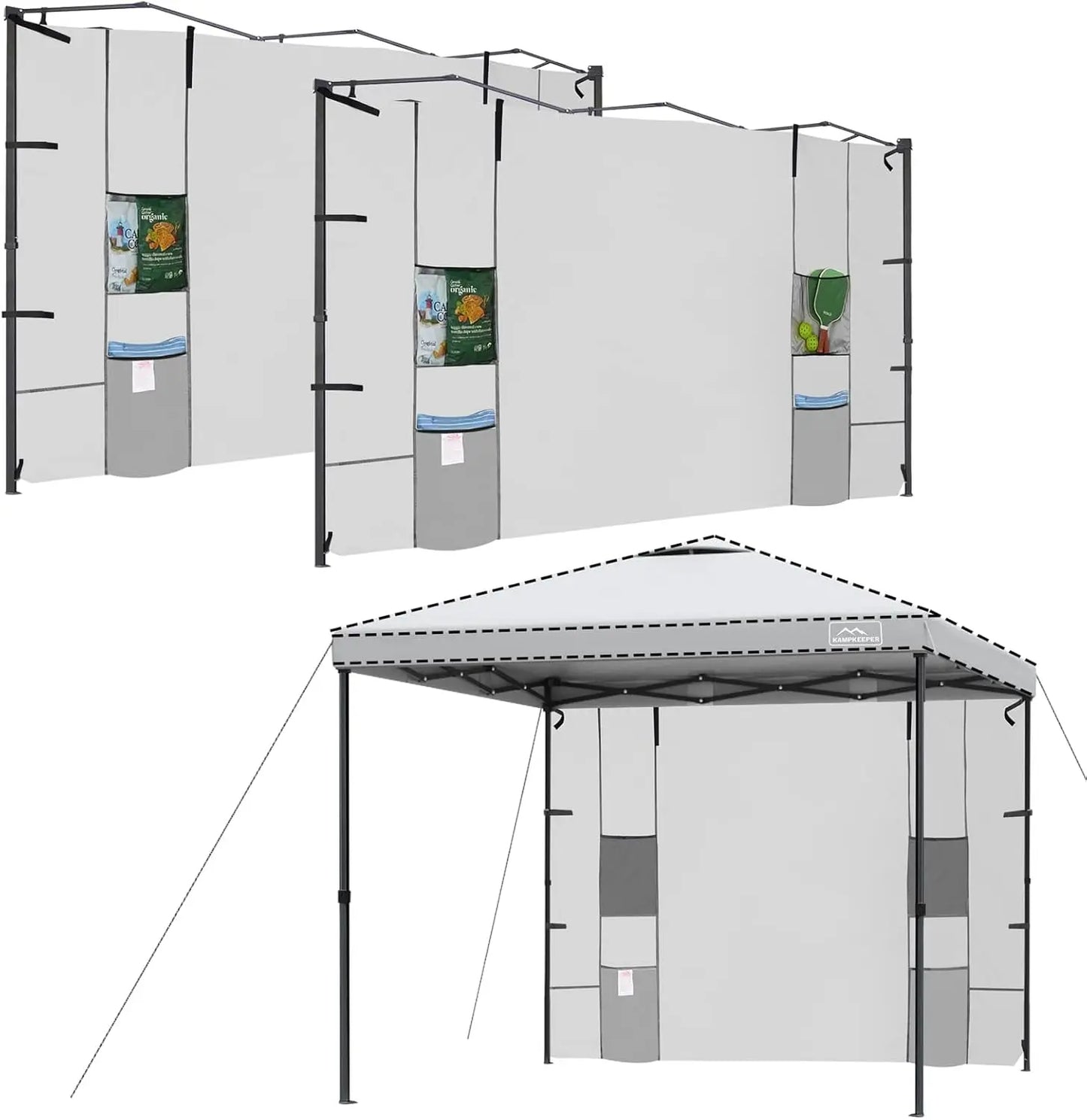 KAMPKEEPER Instant 10X10 Canopy Sidewalls with 4 Pockets for Pop Up Canopy Frame, 2Pack Sunwalls fit 10' Outdoor