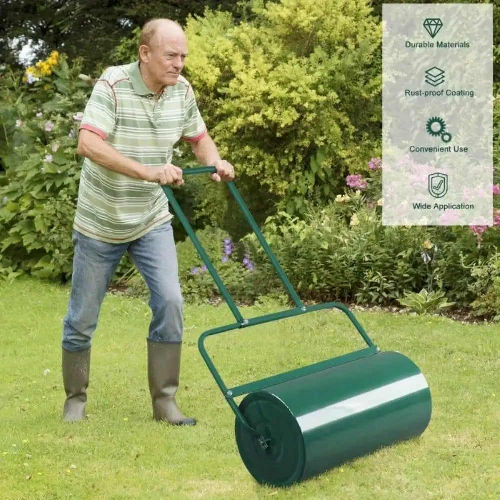 47in Lawn Roller Cylindrical Garden Lawn Rollers Tow Behind Water Filled Steel - TrendForce25