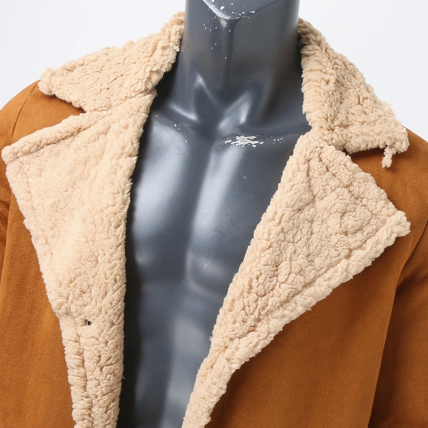 Mid Length Jacket Men Winter Zipper Coat Lapel Long Sleeve Padded Leather Jacket Men's Business Casual Light Jacket