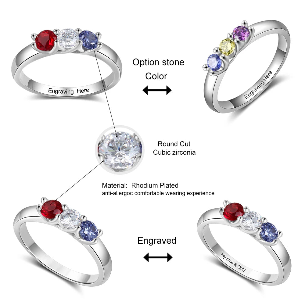 925 Sterling Silver Custom Name Rings for Women Personalized Engraving Mothers Ring with Birthstone Silver 925 Fine Jewelry Gift - TrendForce25