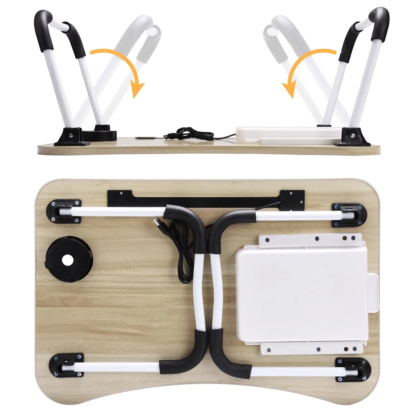 NEW 40x60cm portable folding table laptop table for office and home use with USB light, small fan, cup holder, tablet slot