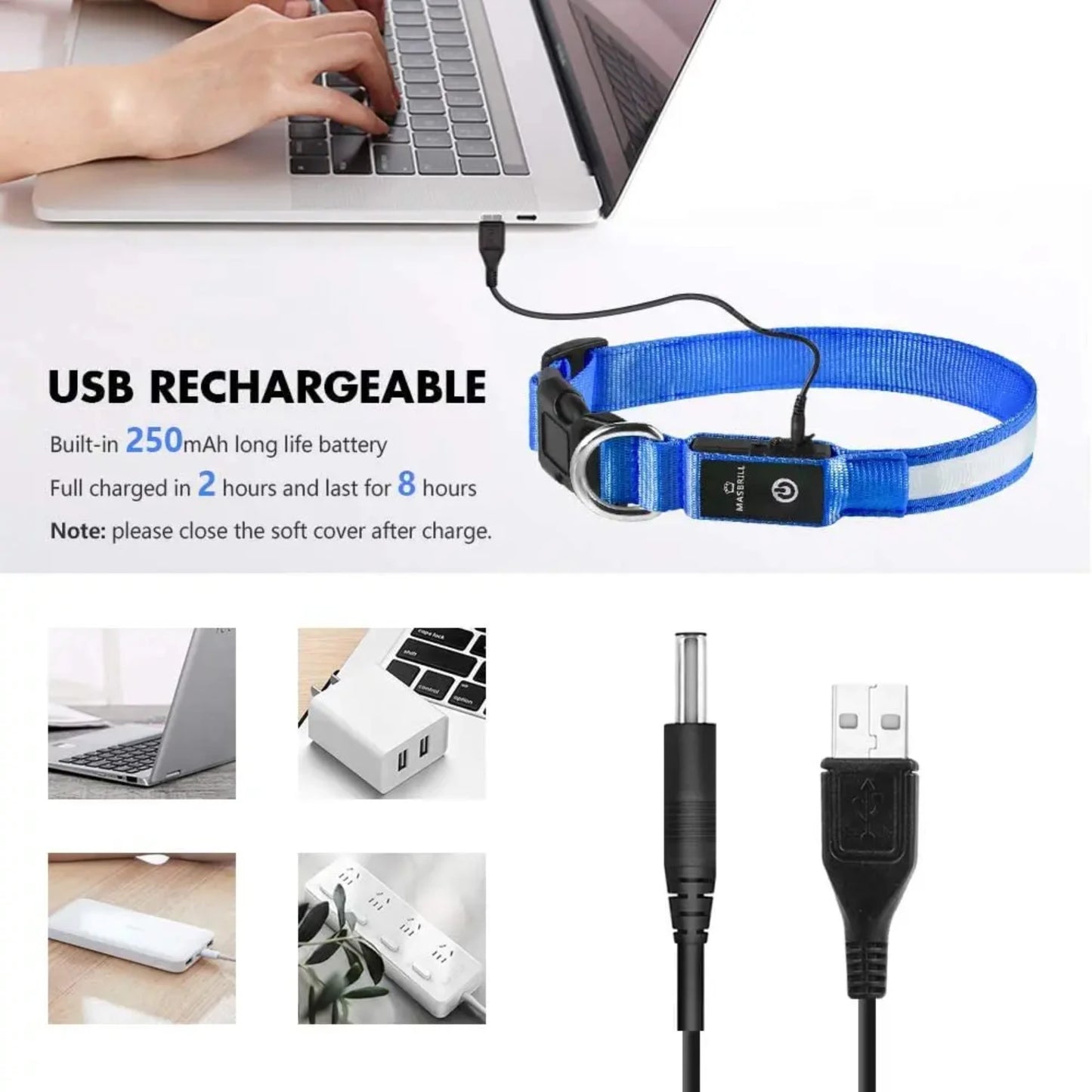 XS/M LED Dog Collar USB Rechargeable Light Dog Collar Lights Adjustable Soft Safety Night Light Flashing 3 modes Pet Supplies - TrendForce25