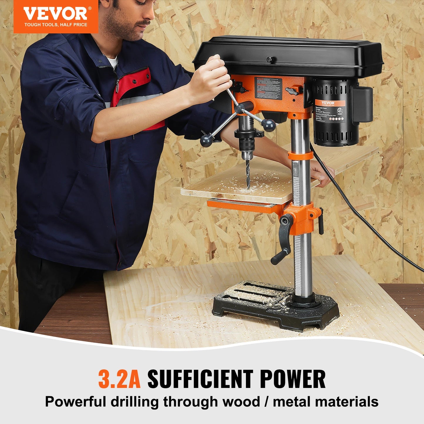 VEVOR Tabletop Drill Press 3.2 Amp 120V 5-Speed Settings 10'' Swing, Comes with Laser Pointer & Illumination Light for Wood Work - TrendForce25