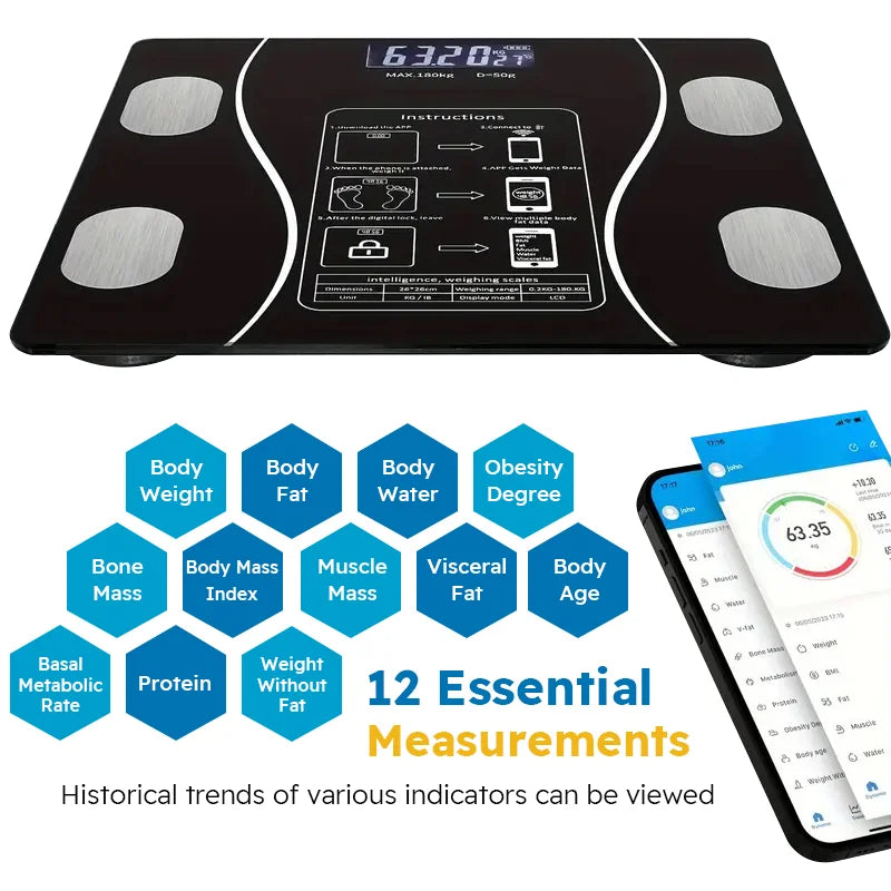 Smart Body Fat Scale Wireless LED Digital Bathroom Weight Scale Body Composition Analyzer Testing Scale - TrendForce25