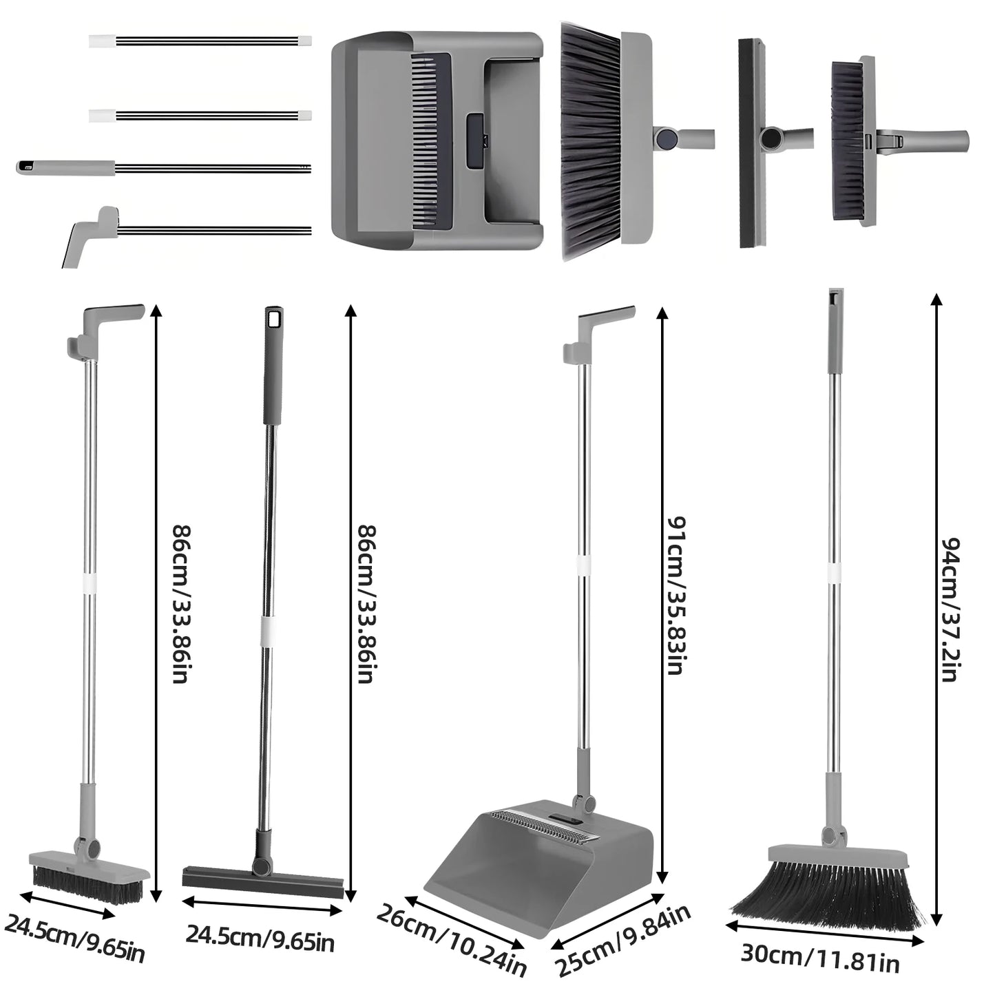 4-in-1 Broom and Dustpan Set - Heavy Duty Bristles (Pet Hair Resistant), Angle-Adjustable, Sticky-Free Cleaning Kit for Floors &