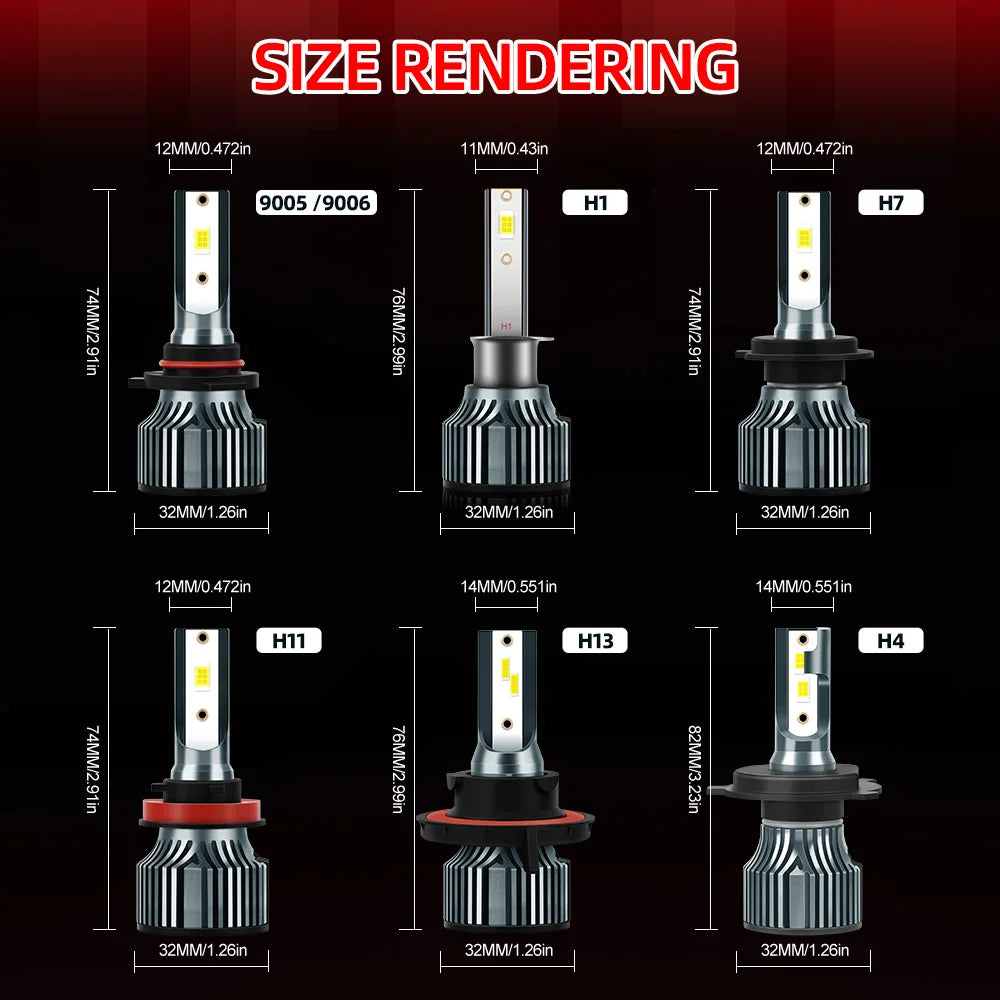 roadsun 2pcs H13 9005/HB3 9006/HB4 H1 H4 H7 H11 High Low Beam LED Car Headlights, 30000LM 300W 6500K White Two-side CSP Chip - TrendForce25