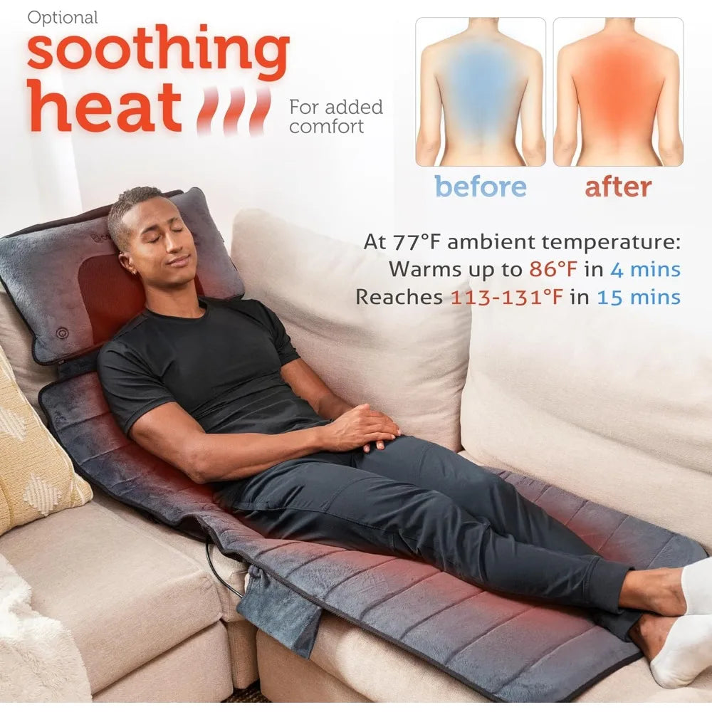Full Body Massage Mat with Movable Neck Pillow, 10 Vibrating Motors & 4 Heating Pads, Back Massager, for Dad Men