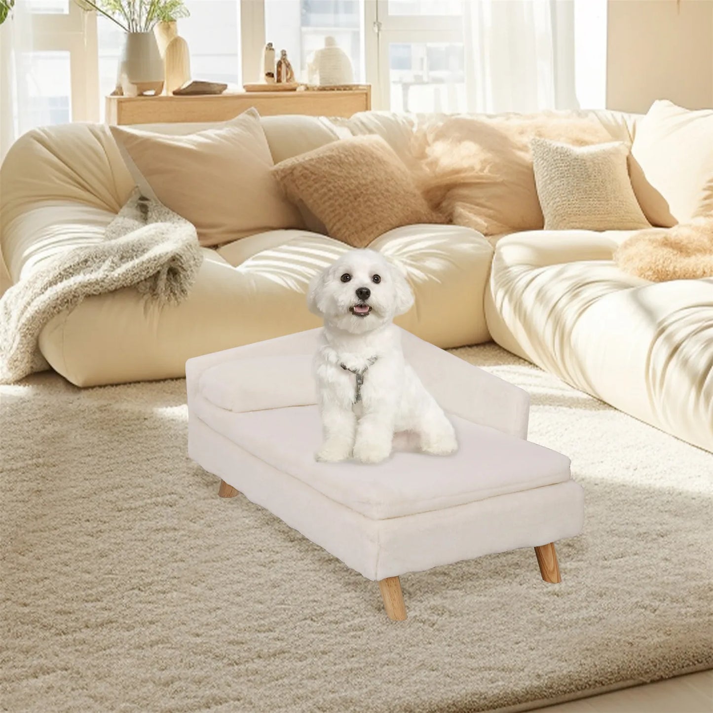 Elevated Pet Bed,Nordic Pet Stool Bed with Cozy Pad Waterproof,Pet Sofa Bed with Sturdy Wood Legs for Small Dog Kitten - TrendForce25
