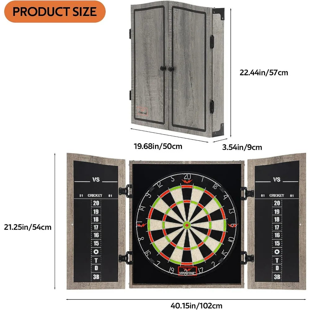 Dartboard Cabinet Set - Easy Assembly One Piece Sports Hemp Dartboard Scoreboard - Play Immediately - 6 Dart Chalk Set for Home