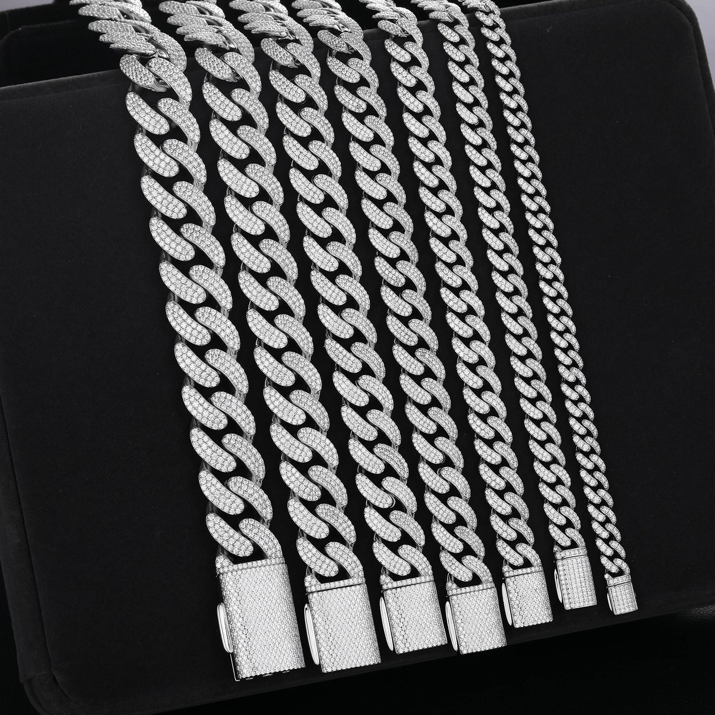 D VVS Moissanite 8-20mm S925 Sterling Silver Cuban Link Bracelet Miami Chain Necklace For Men Singer Style Rap Hip Hop Jewelry - TrendForce25