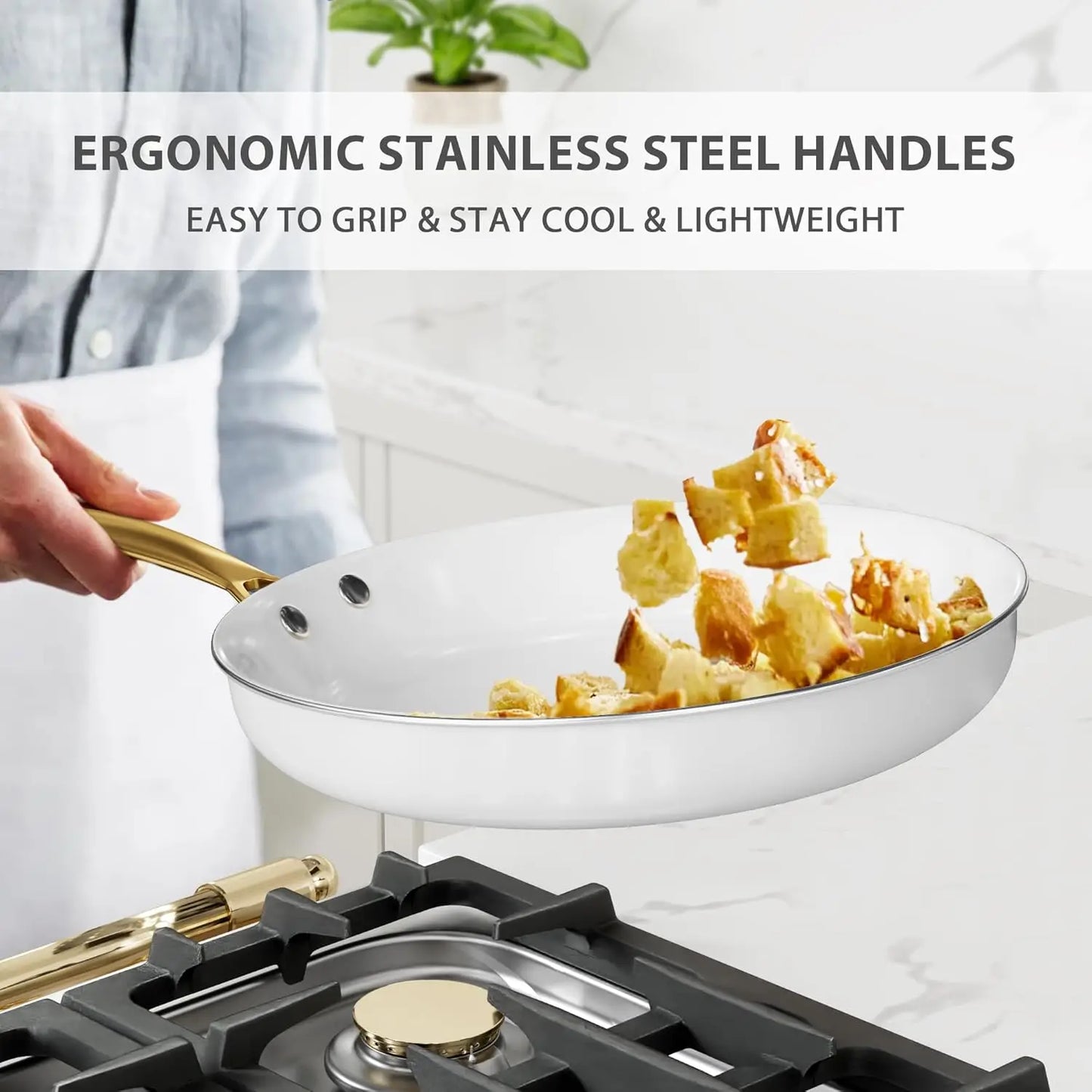 Pots and Pans Set Non Stick - Ceramic Cookware Set with Cooking Utensils Set, Non Toxic Kitchen Cookware Sets Dutch-white