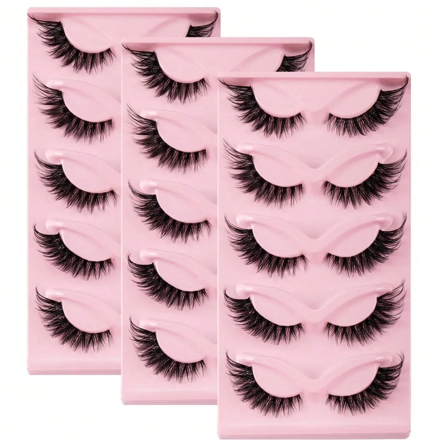 15Pairs/3Pack Cat eye Eyelashes 3D Natural False Lashes Fluffy Soft Cross Clear Band Lashes Manga Lashes Wispy Eyelash Makeup - TrendForce25