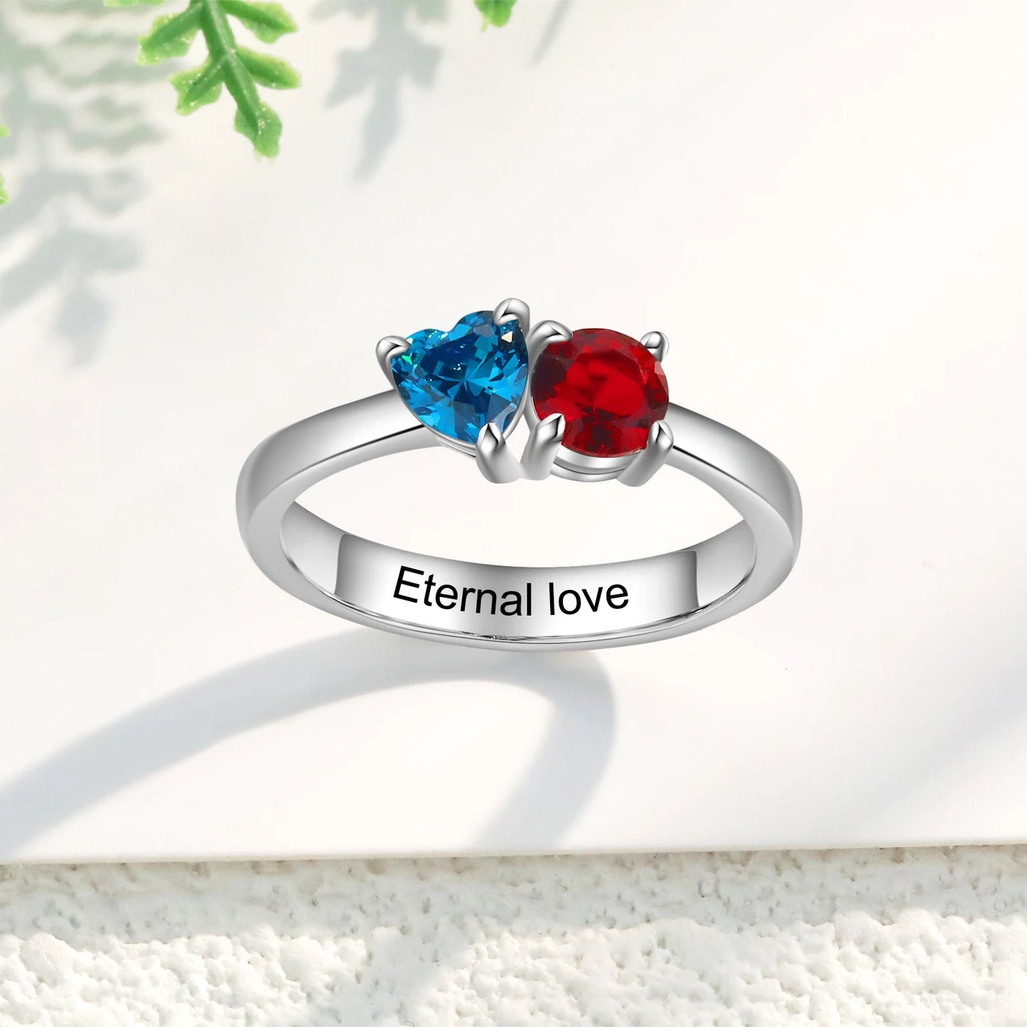 Customized Mothers Ring with Heart Birthstone Personalized Inlaid Engraved Rings for Women Engagement Promise Gift for Wife - TrendForce25