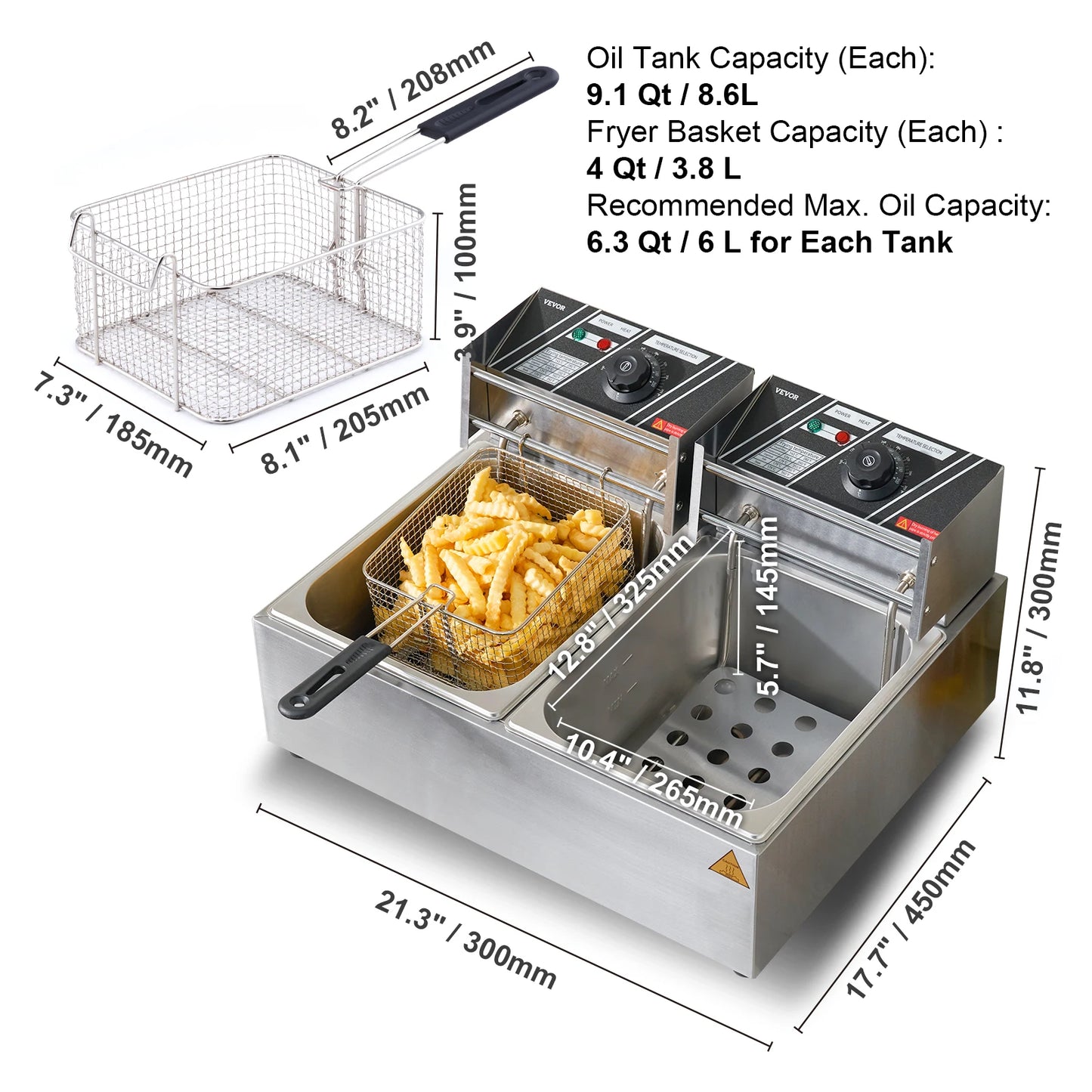 VEVOR 12L 5000W Electric Deep Fryer w/Dual Removable Tanks Commercial Countertop Fryer for Chicken French Fries Frying Chips - TrendForce25