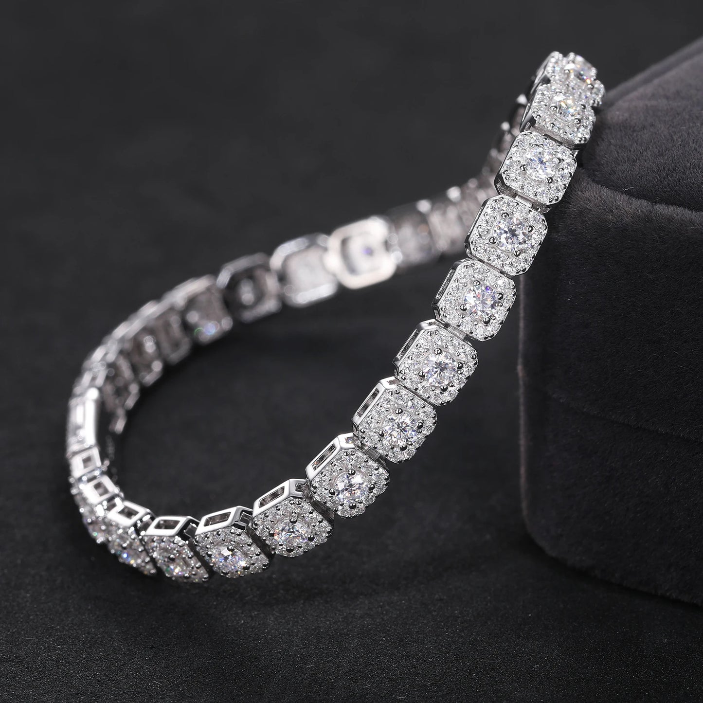 Iced Out Moissanite Halo Tennis Bracelet for Women Men S925 Sterling Silver 18k Gold Plated Jewelry with GRA Bracelets Gifts - TrendForce25