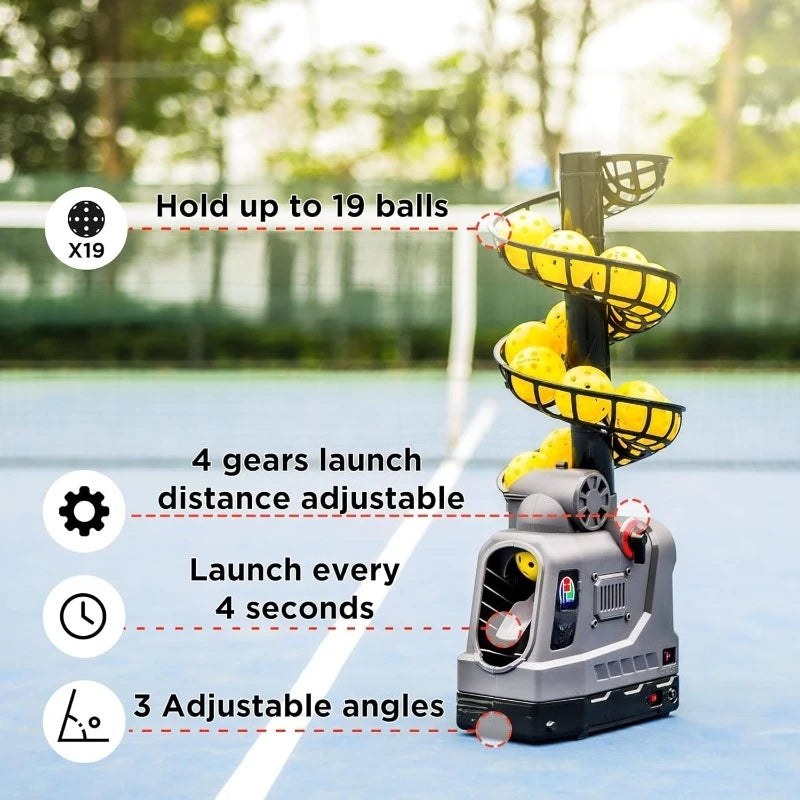 3 Angles & 4 Speeds Adjustable, Portable Pickleball Launcher for Indoors & Outdoors P