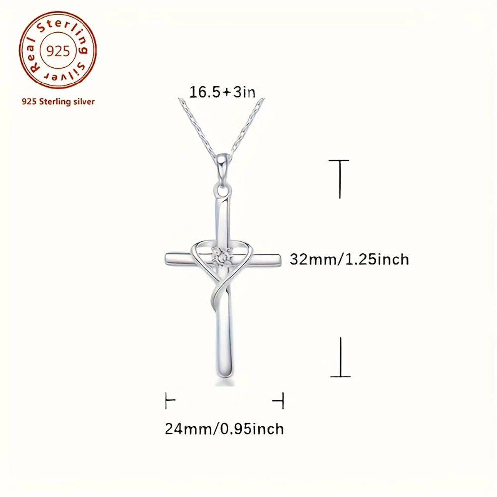 925 Sterling Silver Cross Zircon Necklace Pendant for Women Wedding Jewelry Clavicle Chain Prayer Gifts Stock in USA Warehouse