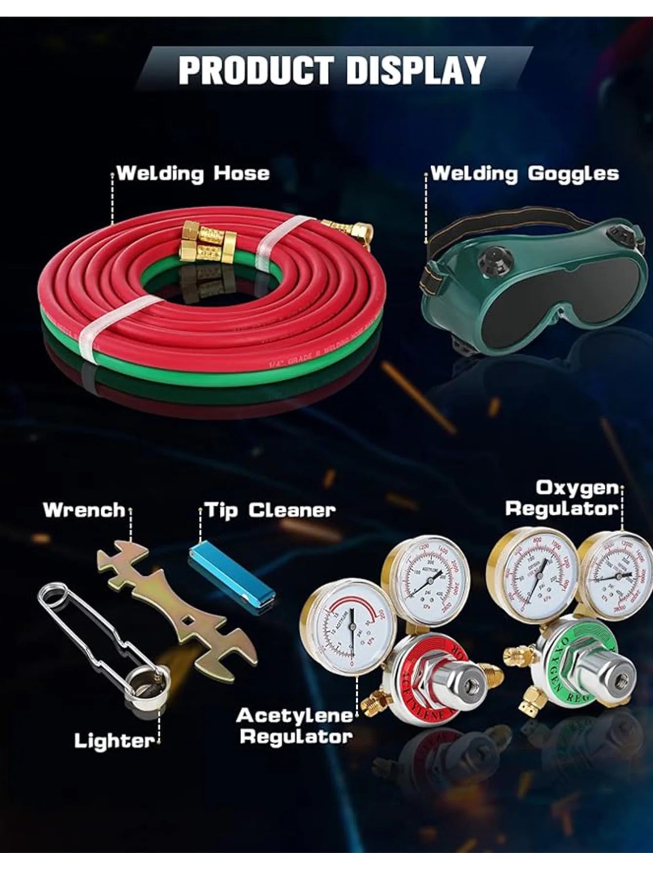 Cutting Welding Torch Kit Oxygen & Acetylene Gas Portable Oxy Brazing Kit Professional Welder Tool Set With Two Hose, Regulator