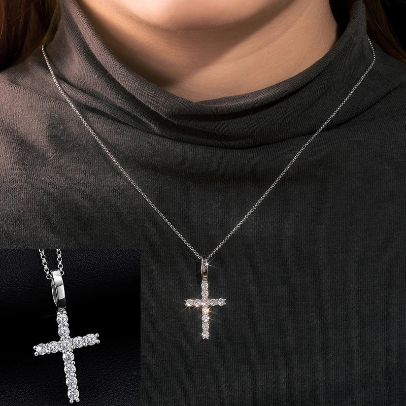 Exquisite Fashion 925 Sterling Silver Cross Pendant Moissanite Pendant Necklace For Men Women Hip Hop Jewelry Wholesale 2022 New - TrendForce25