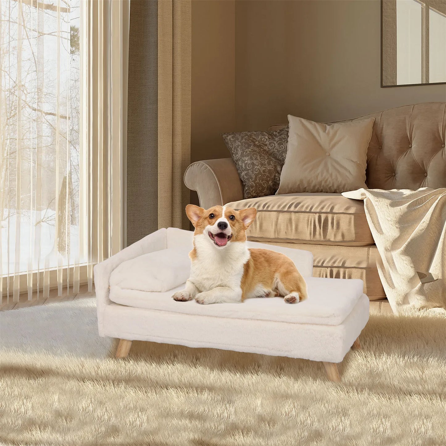 Elevated Pet Bed,Nordic Pet Stool Bed with Cozy Pad Waterproof,Pet Sofa Bed with Sturdy Wood Legs for Small Dog Kitten - TrendForce25
