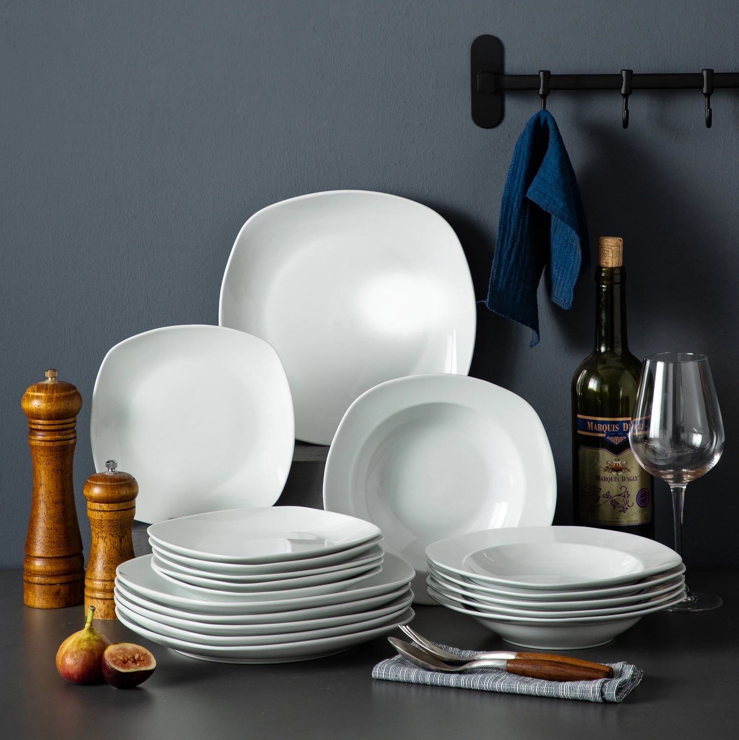 MALACASA Elisa 18-Piece Ceramic Porcelain Dinner Set with 6*Dinner Plate,Soup Plate,Dessert Plate Set Service for 6 Person
