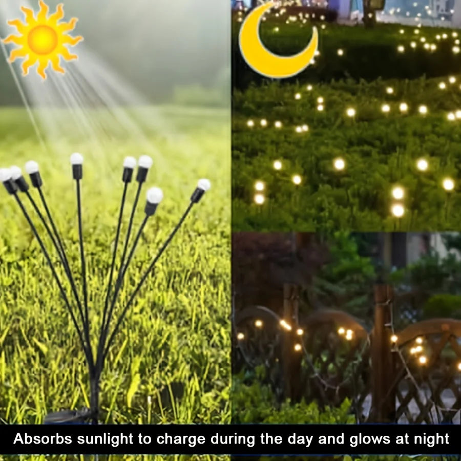 4 Pack 8 LED Solar Firefly Garden Light, String Lights for Festive Outdoor Decor, Sway by Wind