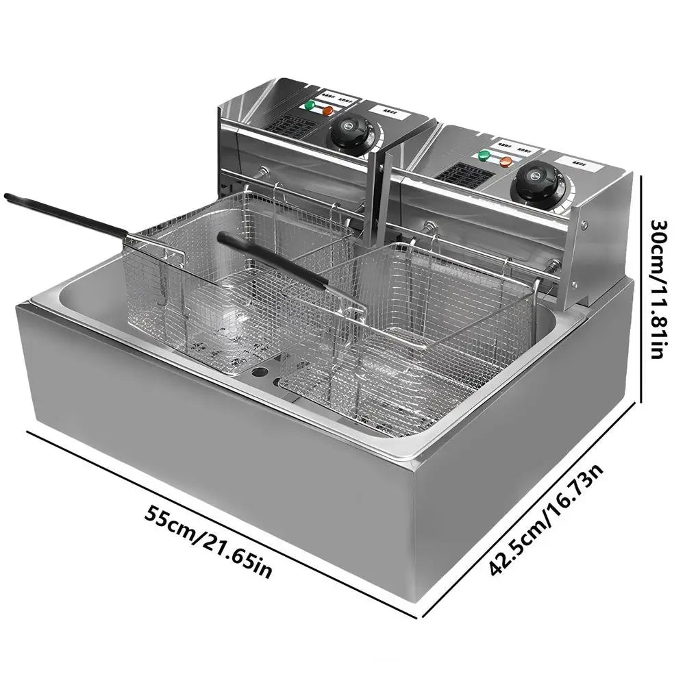 Deep Fryer Pot Electric 110V Commercial Double Stainless Steel Chicken Wings Fryers with Baskets and Temperature Control Kitchen - TrendForce25