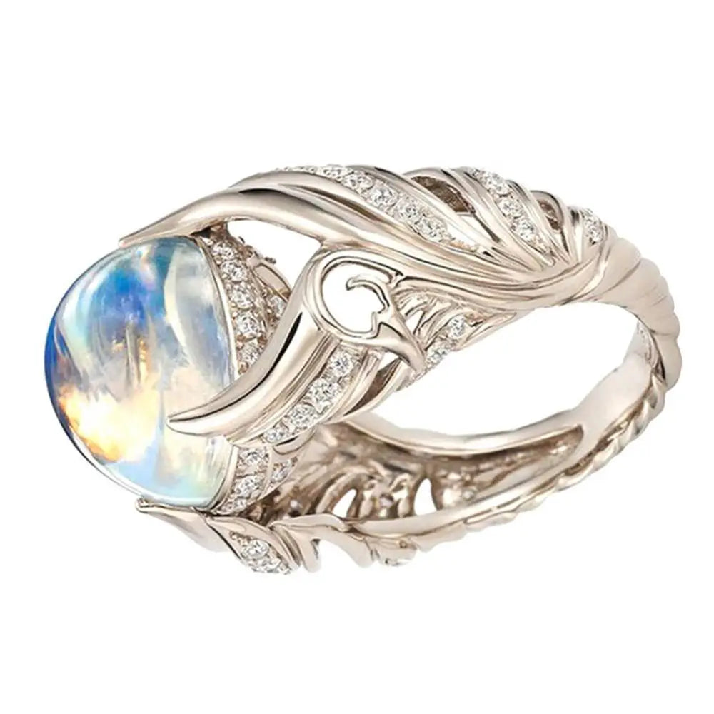 Women's Faux Moonstone Rhinestone-Inlaid Wing Finger Ring - Elegant Wedding Jewelry Gift