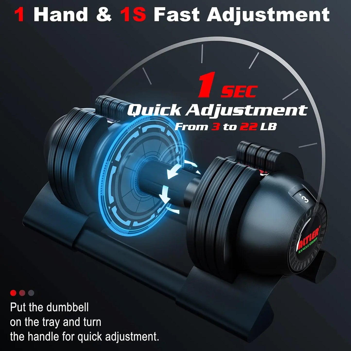 Adjustable Dumbbell,22LBS Dumbbell Pair with Tray for Fitness, Fast Adjust Weight by Turning Anti-Slip Handle, Safety with 8 Loc - TrendForce25