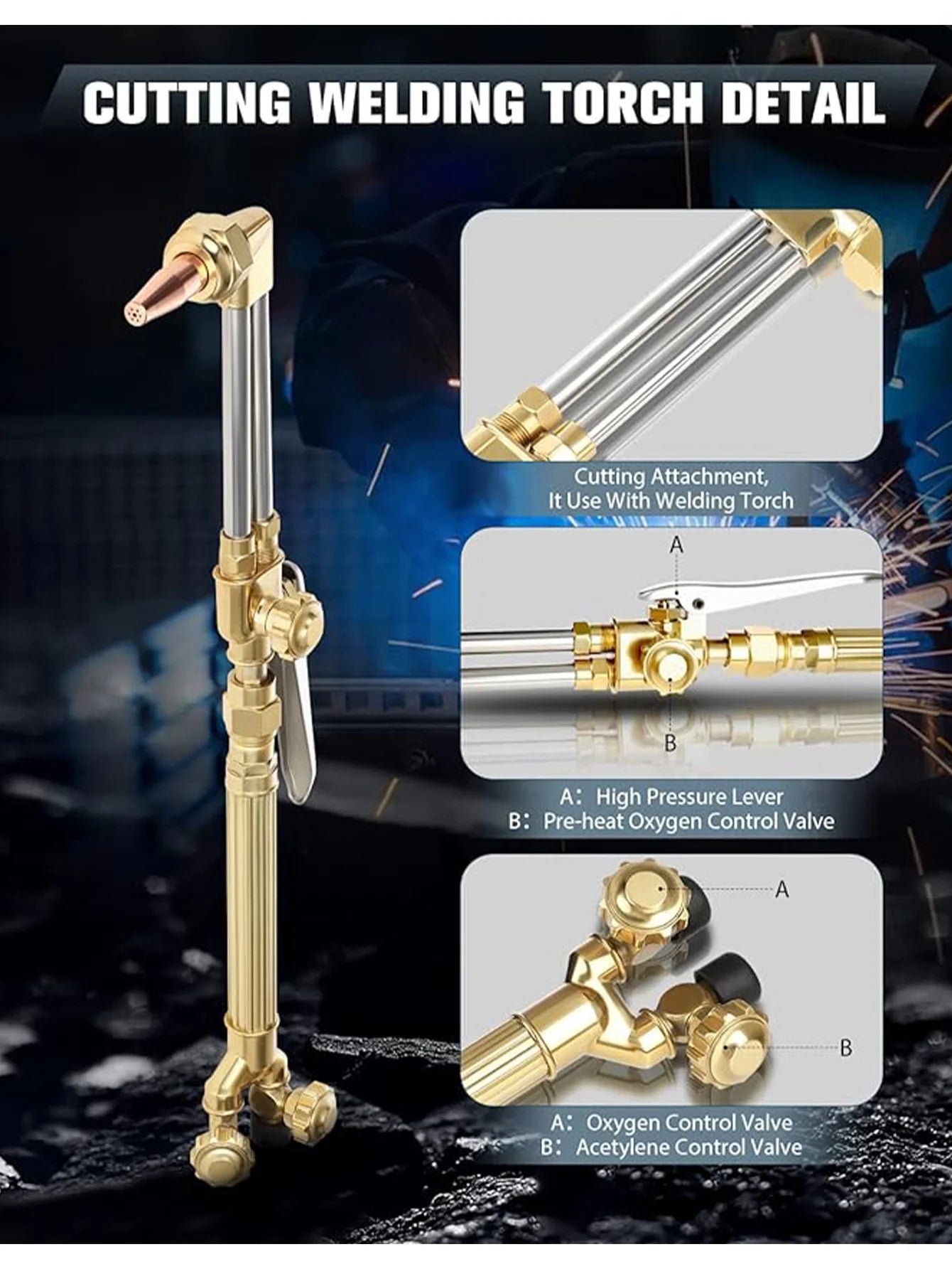Cutting Welding Torch Kit Oxygen & Acetylene Gas Portable Oxy Brazing Kit Professional Welder Tool Set With Two Hose, Regulator