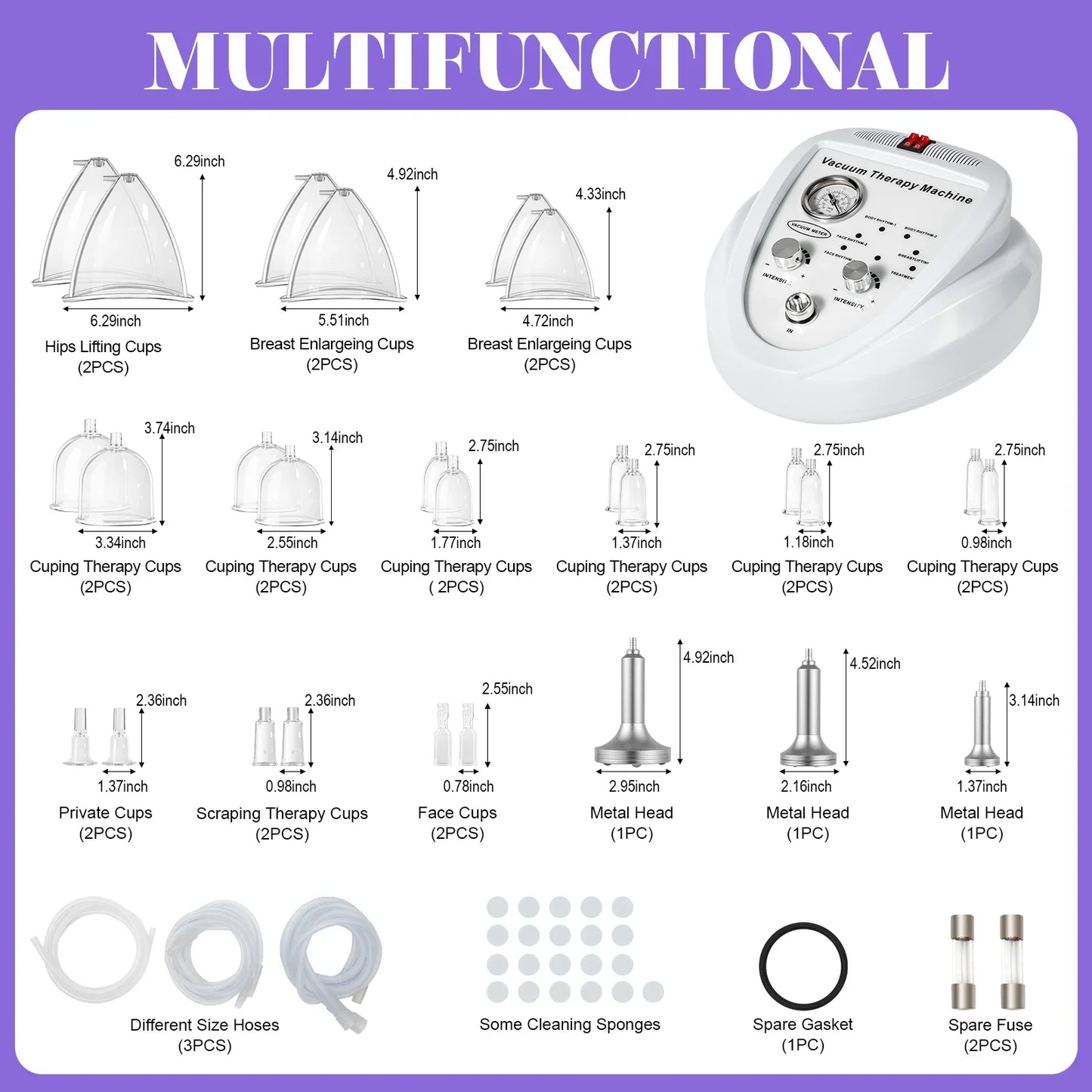 Vacuum Therapy Machine with 24 Pcs Vacuum Cups and 3 Pumps, Body Shaping Spa Skin Machine for Butt, Breast Body Shape Massage