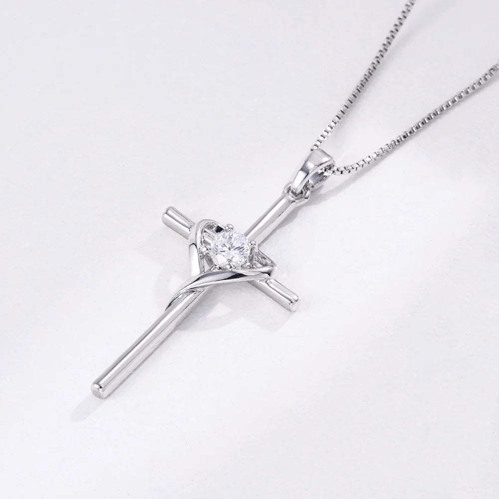 925 Sterling Silver Cross Zircon Necklace Pendant for Women Wedding Jewelry Clavicle Chain Prayer Gifts Stock in USA Warehouse