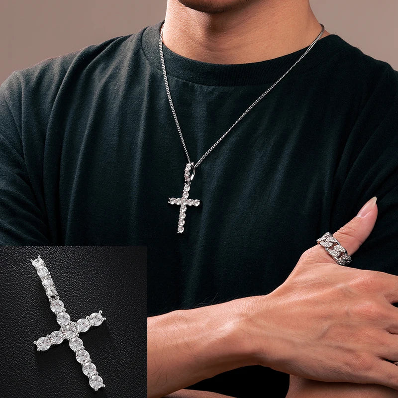 Exquisite Fashion 925 Sterling Silver Cross Pendant Moissanite Pendant Necklace For Men Women Hip Hop Jewelry Wholesale 2022 New - TrendForce25