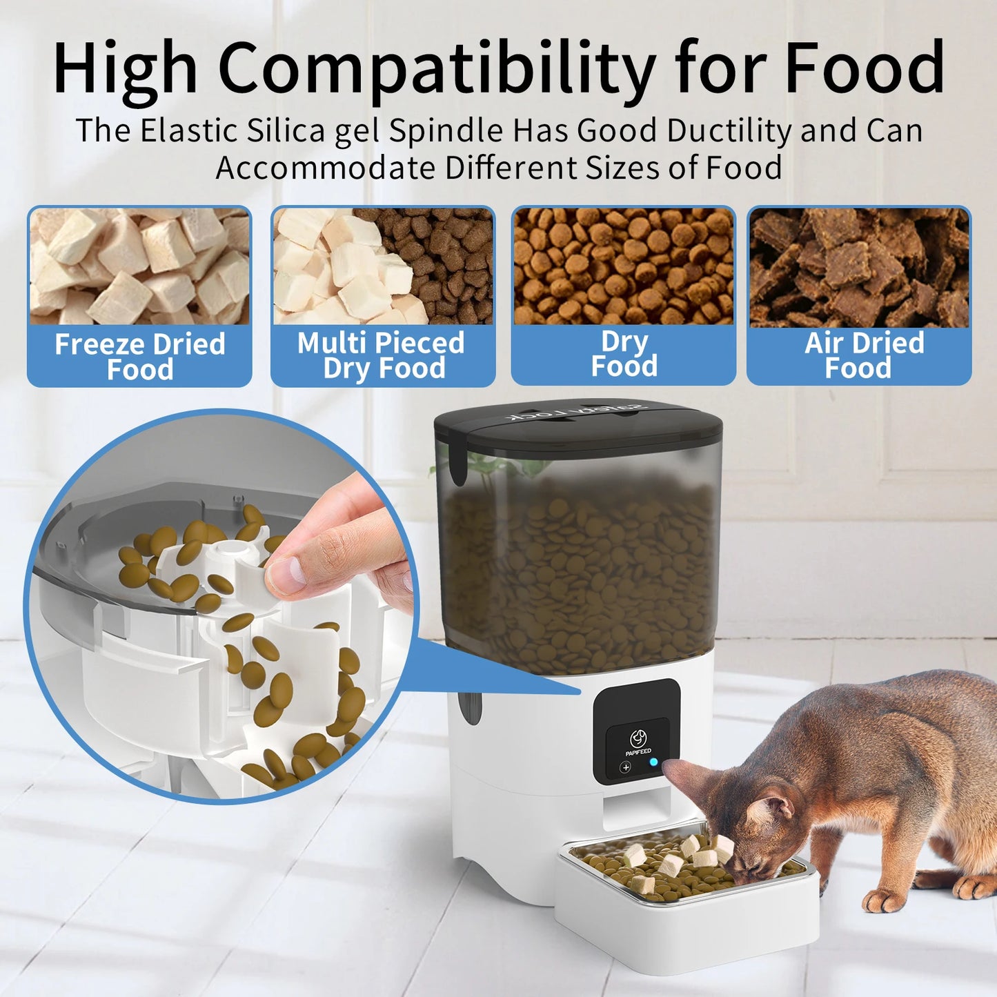 PAPIFEED Smart Automatic Cat Feeders WiFi Pet Feeder with APP Control for Remote Feeding Detachable for Easy Clean Cat Food - TrendForce25
