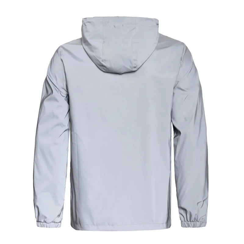 Mens Double Fabric Night Reflective Jackets Hip Hop Dancer Singer Waterproof Zipper Coats Outwear Windbreaker Hooded Jacket