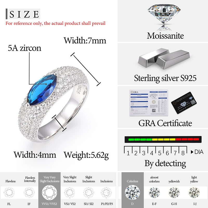 Unisex VVS1 Moissanite 925 Silver Hip Hop Jewelry Classic Men For Woman Rings Rock Hip Hop Jewelry Gift