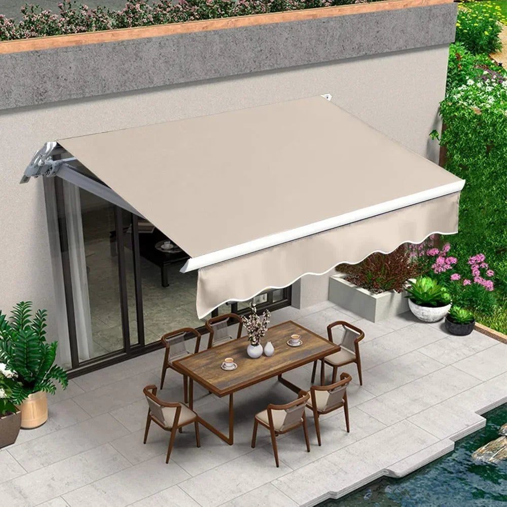 13.1'x8.2' Patio Awning, Retractable Awning with Crank Handle and Waterproof Polyester