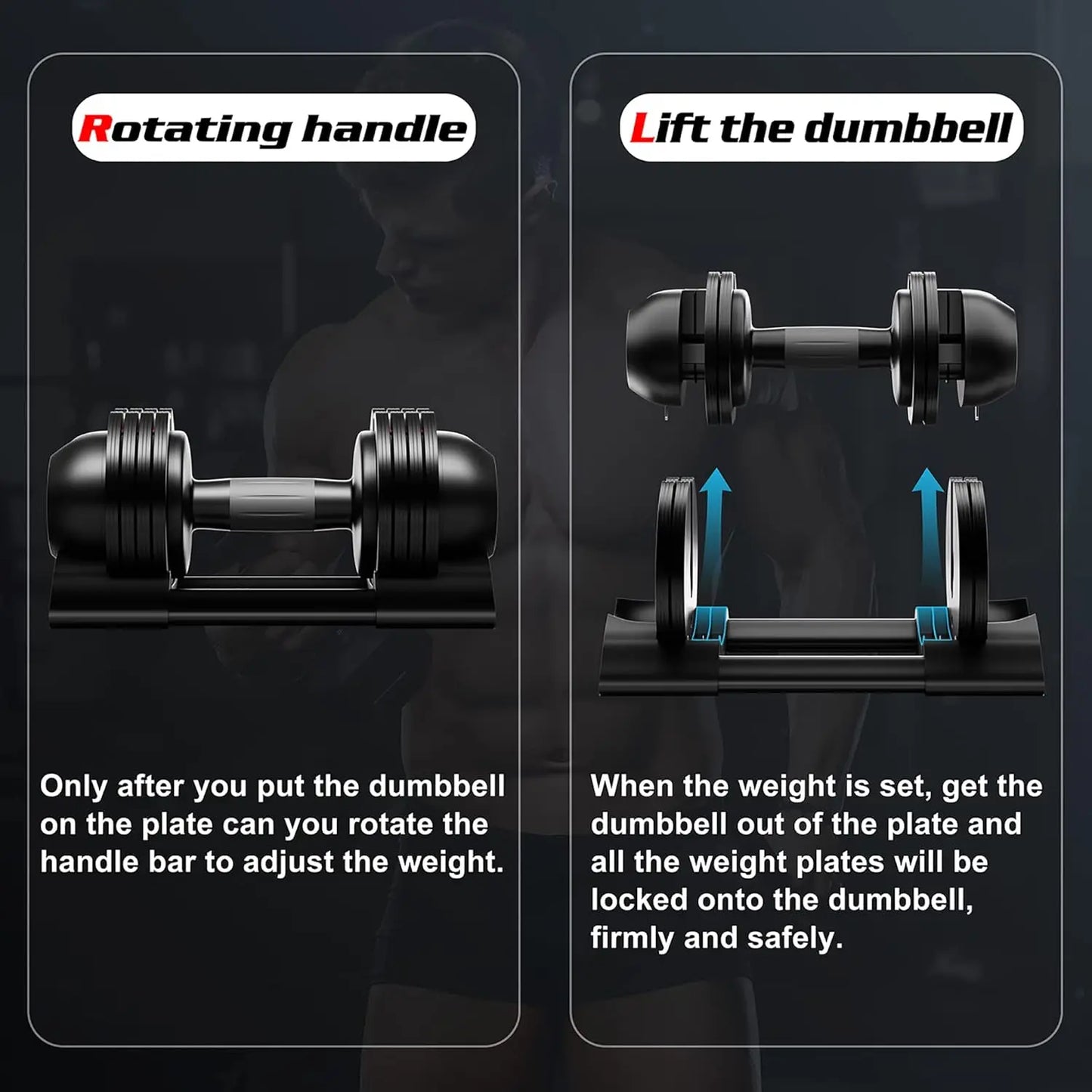 Adjustable Dumbbell,22LBS Dumbbell Pair with Tray for Fitness, Fast Adjust Weight by Turning Anti-Slip Handle, Safety with 8 Loc - TrendForce25